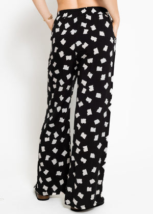 Wide-legged trousers with print, black