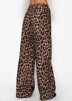 Wide jersey pants with leopard print - beige