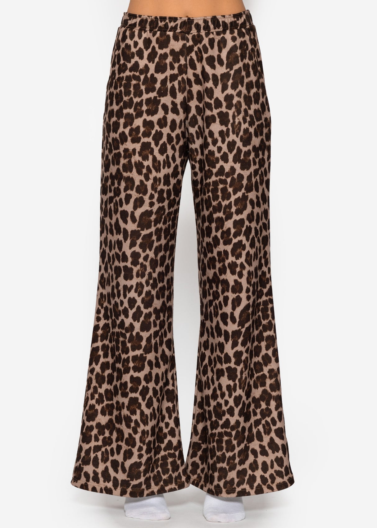 Wide jersey pants with leopard print - beige