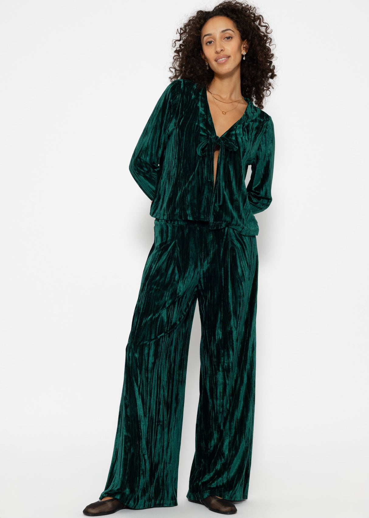 Wide velvet trousers - emerald green