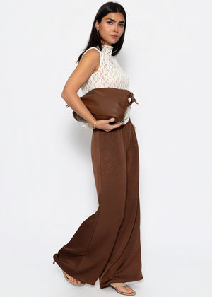 Satin pants with wide leg - brown