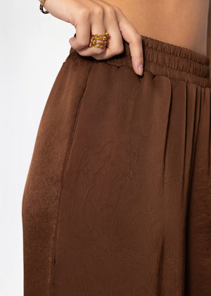 Satin pants with wide leg - brown