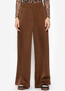 Satin pants with wide leg - brown