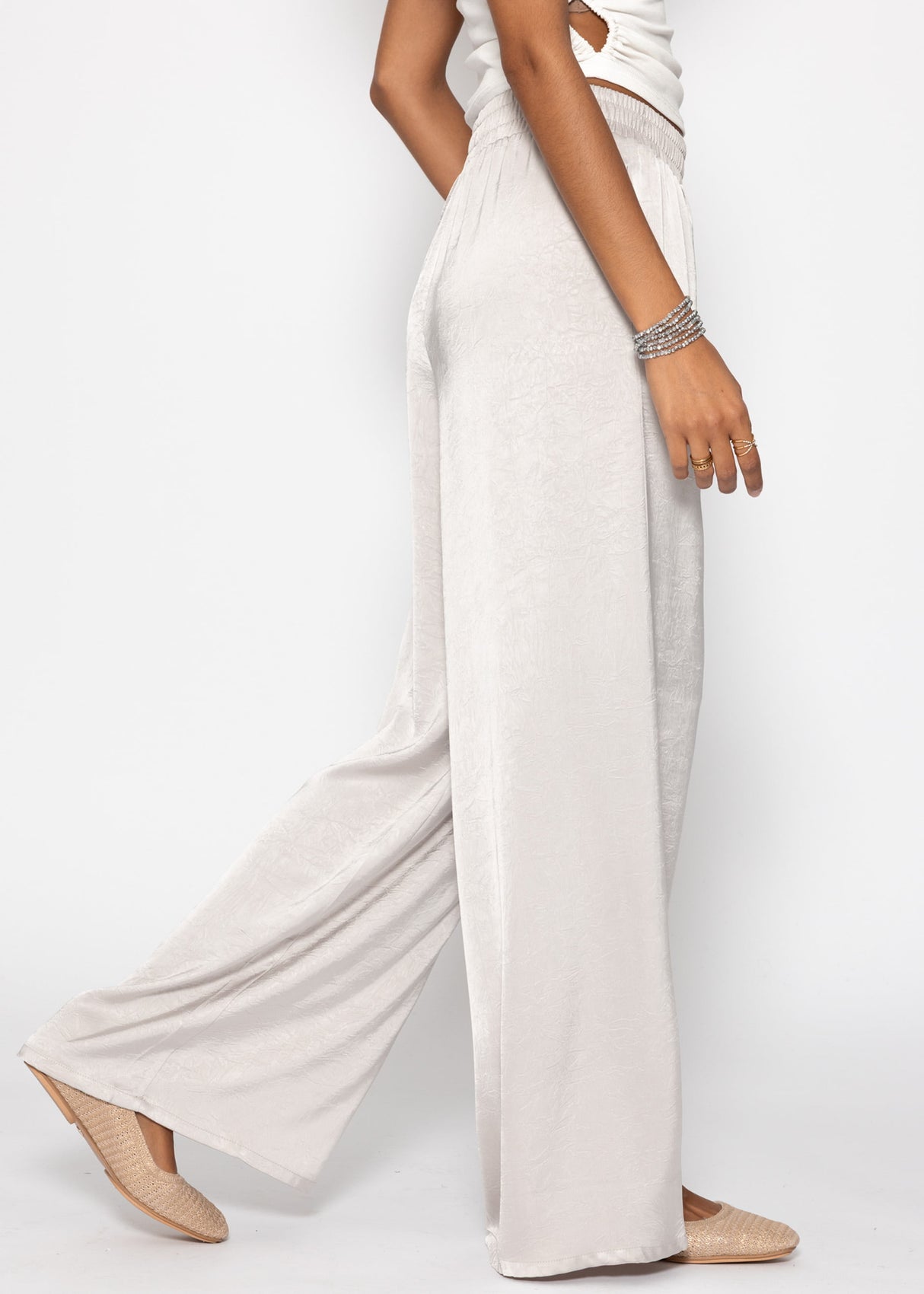 Satin pants with wide leg - light gray