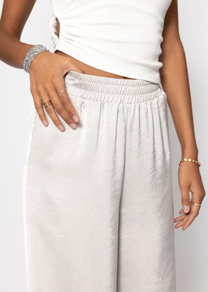 Satin pants with wide leg - light gray