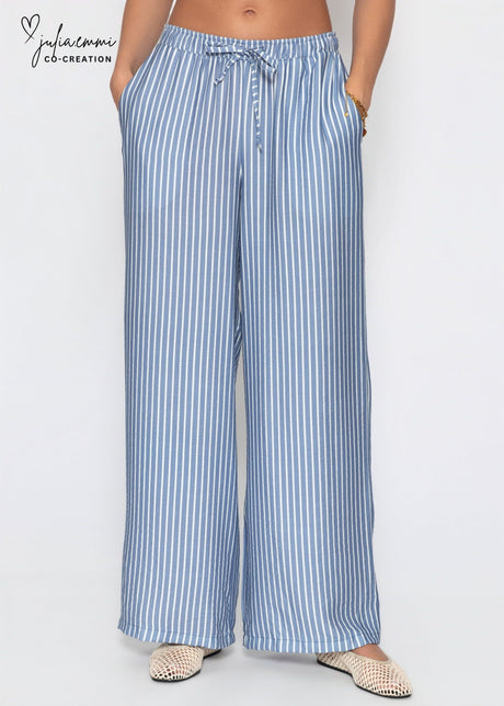 Wide Leg Hose mit Streifen und Bindeband - blau von SASSYCLASSY