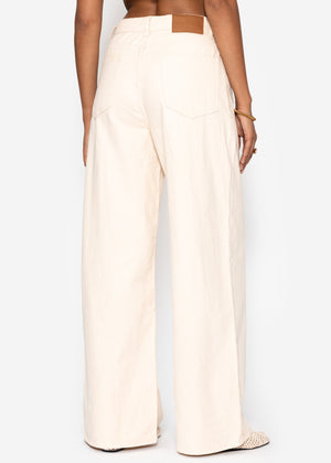 Wide leg jeans with a high waistband - beige