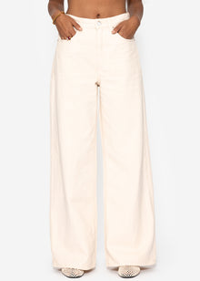 Wide leg jeans with a high waistband - beige