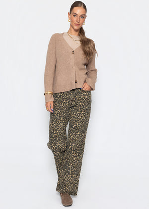 Wide Leg Jeans with a high covenant in Leo -Print - Beige