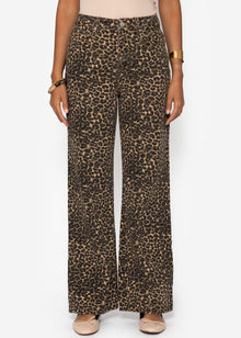 Wide Leg Jeans with a high covenant in Leo -Print - Beige