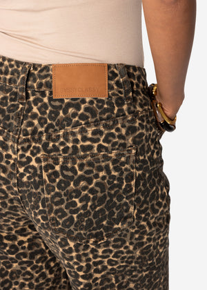 Wide Leg Jeans with a high covenant in Leo -Print - Beige