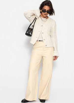 Zopfstrick-Cardigan mit Fransenbündchen - offwhite