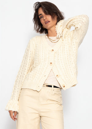 Zopfstrick-Cardigan mit Fransenbündchen - offwhite - SASSYCLASSY