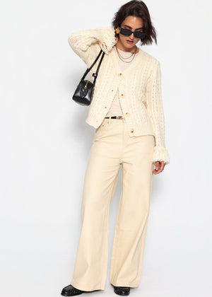 Zopfstrick-Cardigan mit Fransenbündchen - offwhite - SASSYCLASSY
