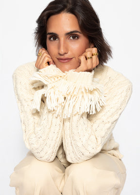 Zopfstrick-Cardigan mit Fransenbündchen - offwhite - SASSYCLASSY
