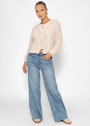 Cardiac cardigan with button placket - beige