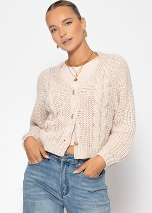 Cardiac cardigan with button placket - beige