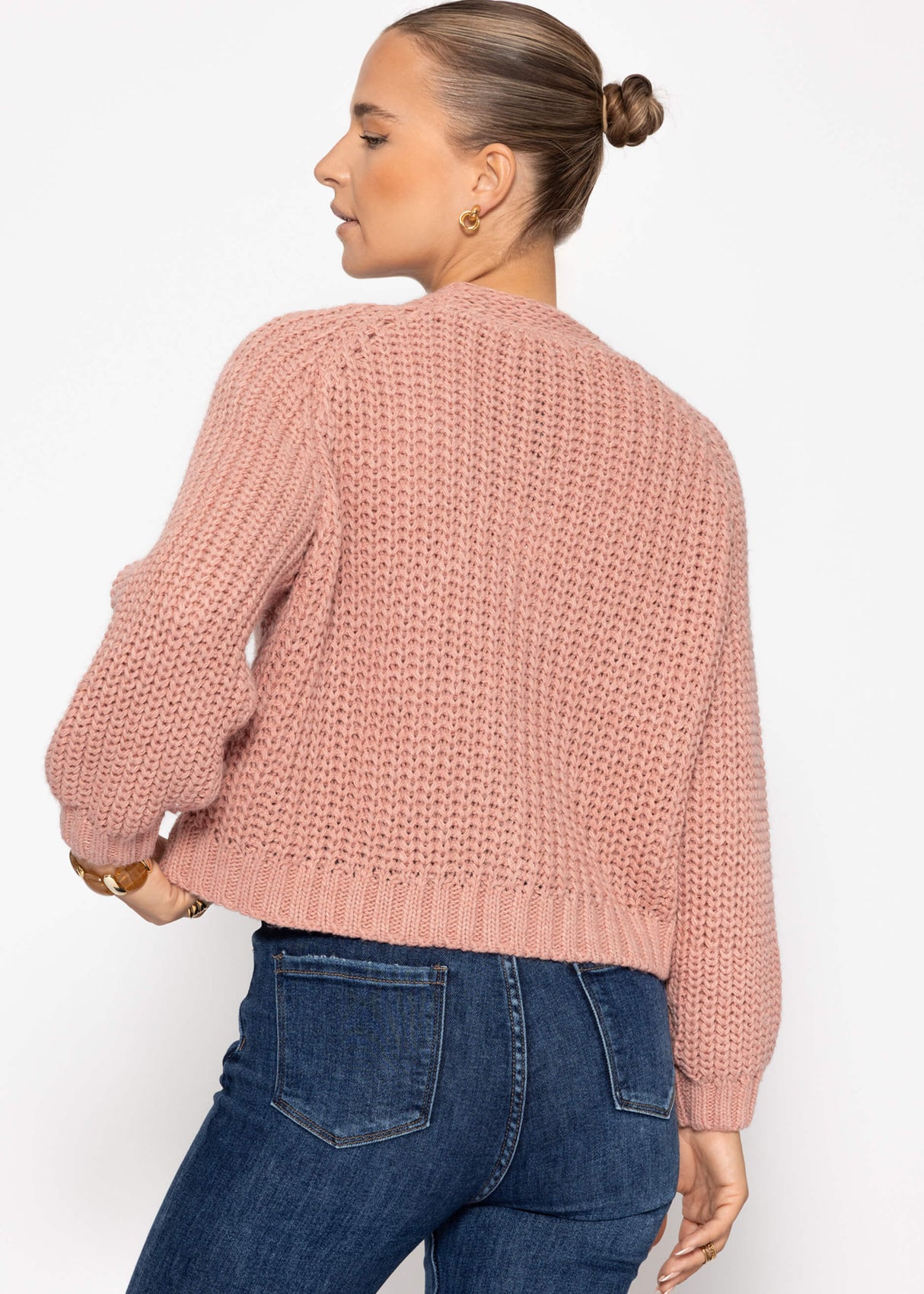 Zopfstrick-Cardigan mit Knopfleiste - rosa