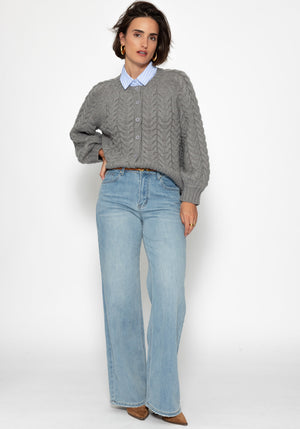 Cable-knit cardigan with round neck - grey
