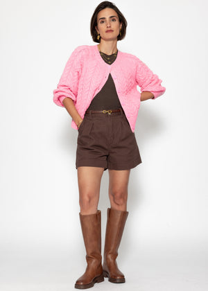 Cable-knit cardigan with round neck - pink