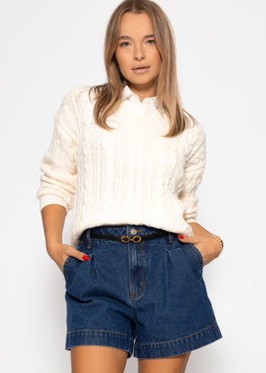 Cable-knit V-neck sweater - off-white