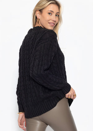 Cold rope sweater with V -neck - black