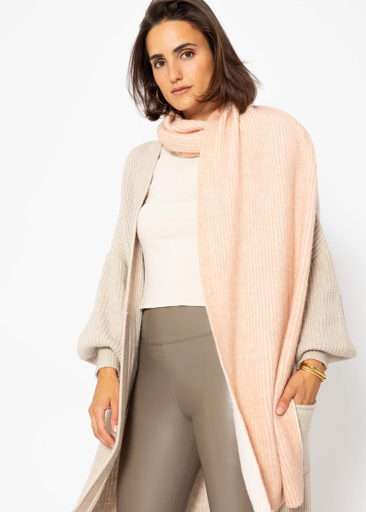 Two-tone ribbed scarf - pink-light pink