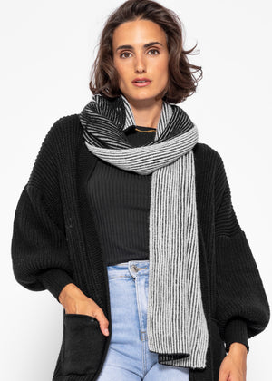 Two-tone ribbed scarf - black and light grey