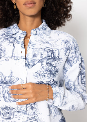Oversize muslin blouse with print - dark blue