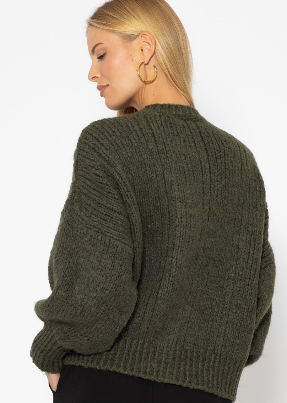 Super fluffy cardigan with cable knit pattern - khaki