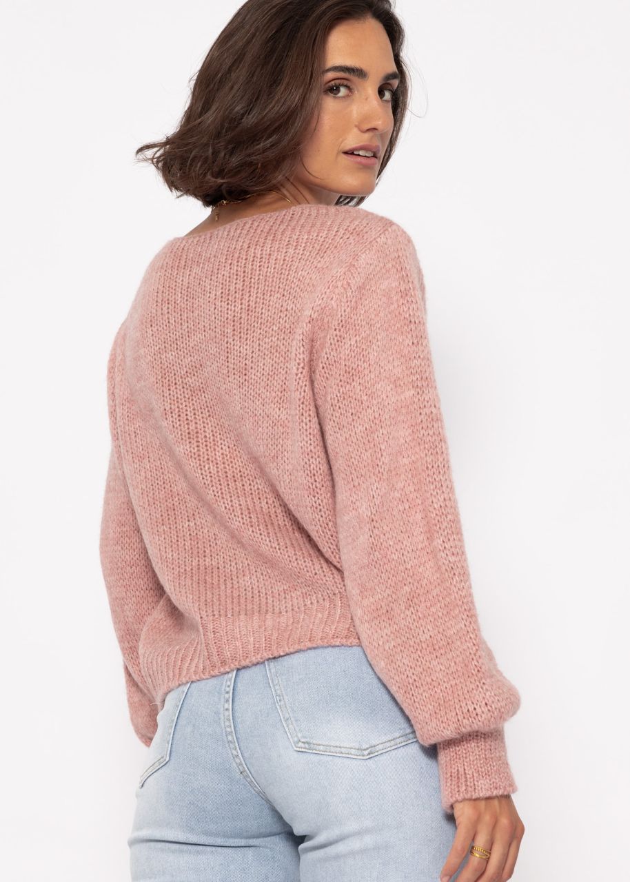 Jumper with V-neck - dusky pink