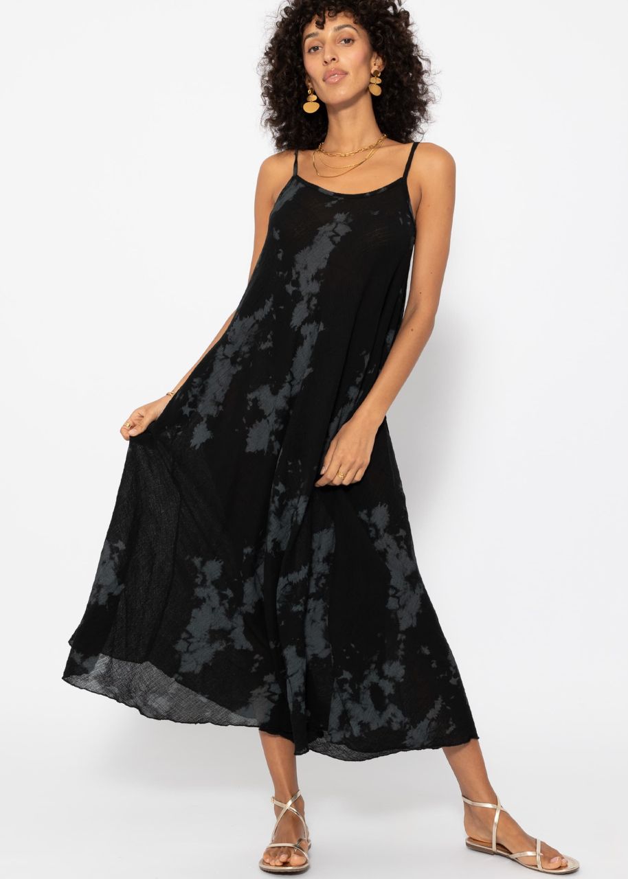 Muslin beach dress with batik print - black