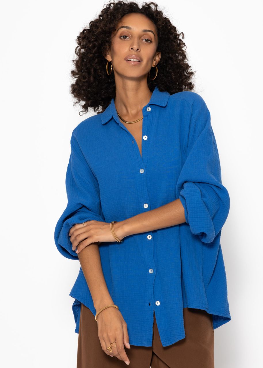 Muslin blouse oversize, short, royal blue