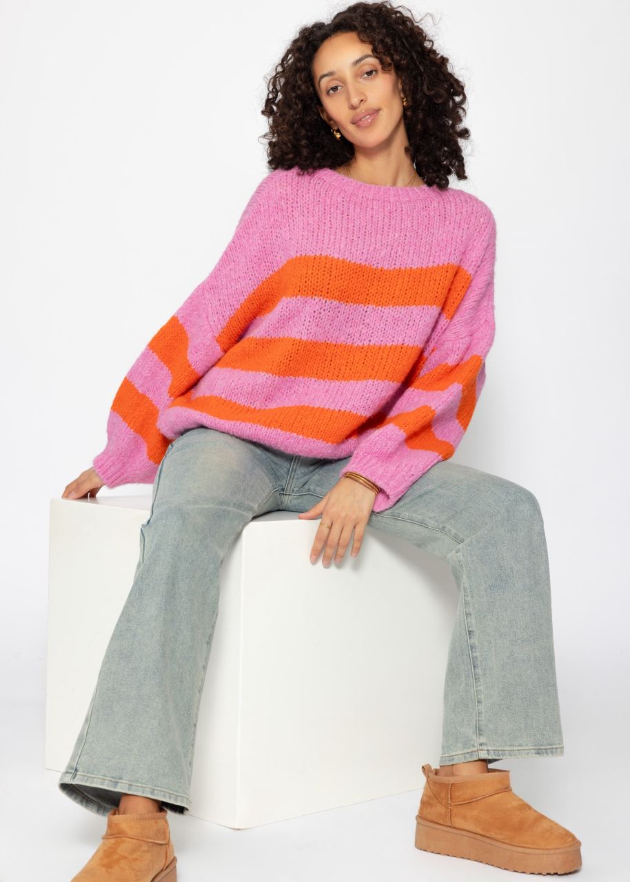 Striped sweater - pink-orange