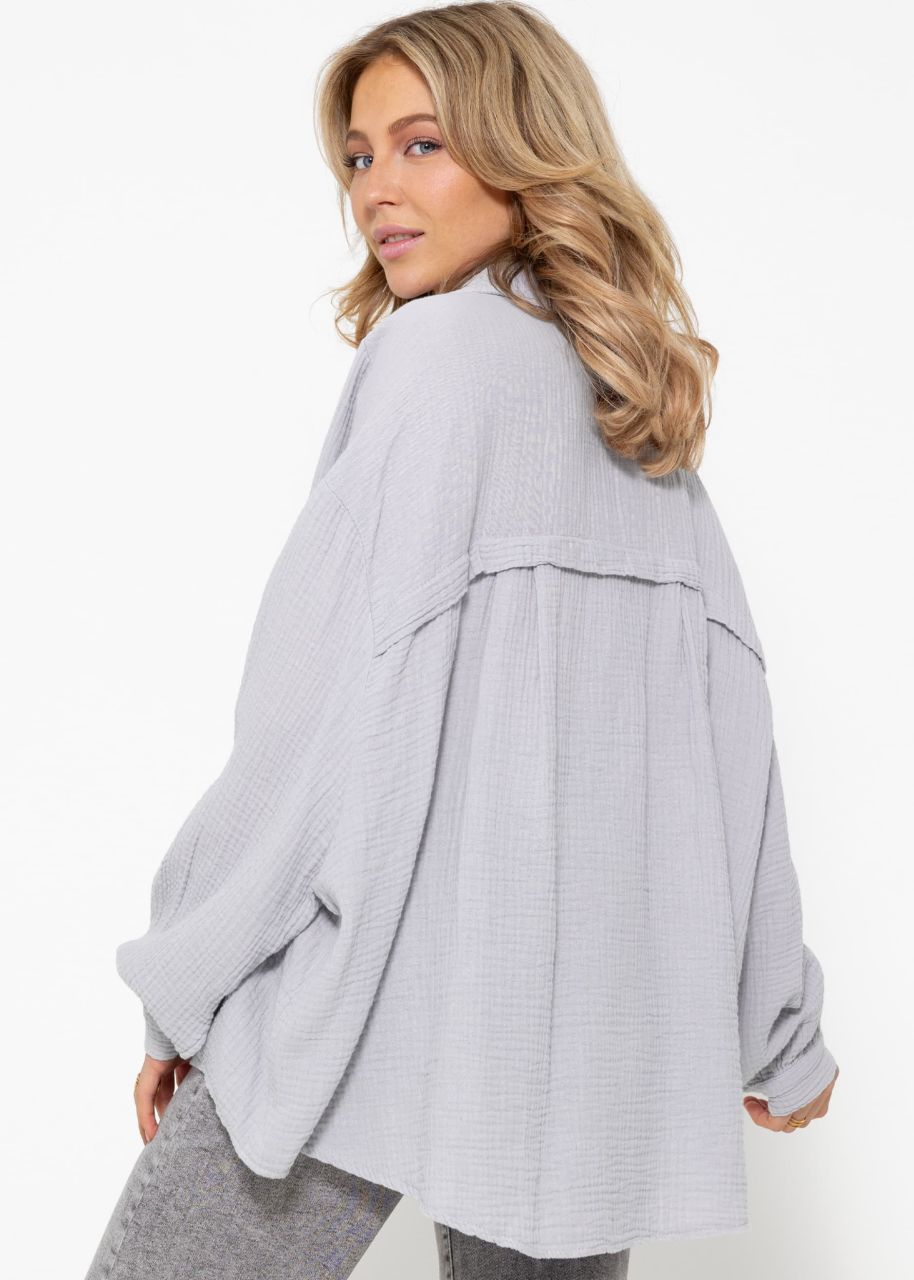 Muslin blouse oversize, short, gray