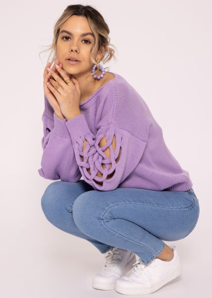 Sweater with mesh pattern, purple
