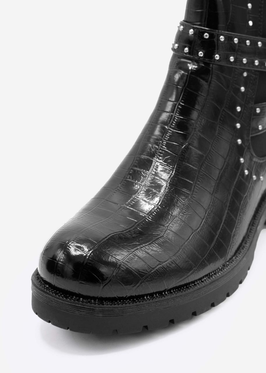 Croco boots with silver studs, black