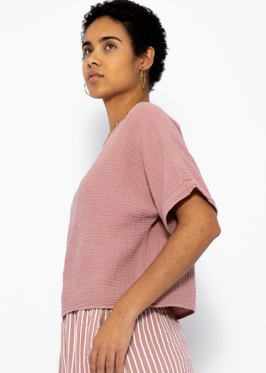 Muslin shirt with V-neck - dusky pink