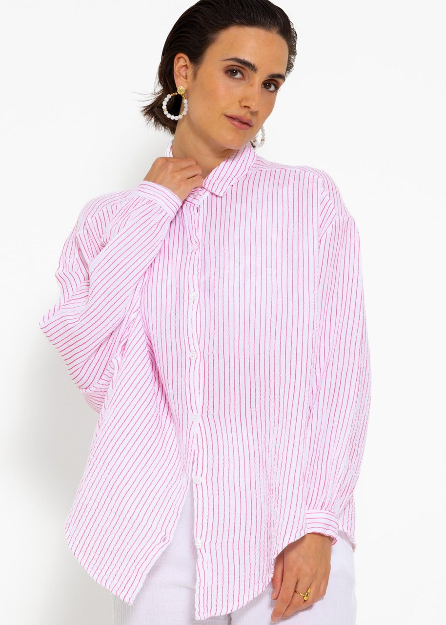 Striped muslin blouse oversize, short, pink/white
