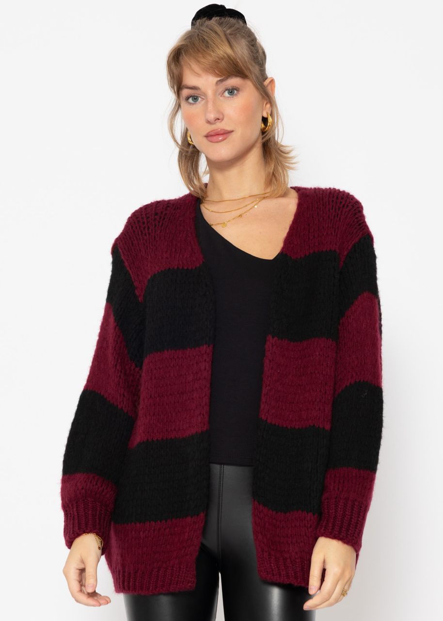 Striped oversize cardigan - burgundy-black