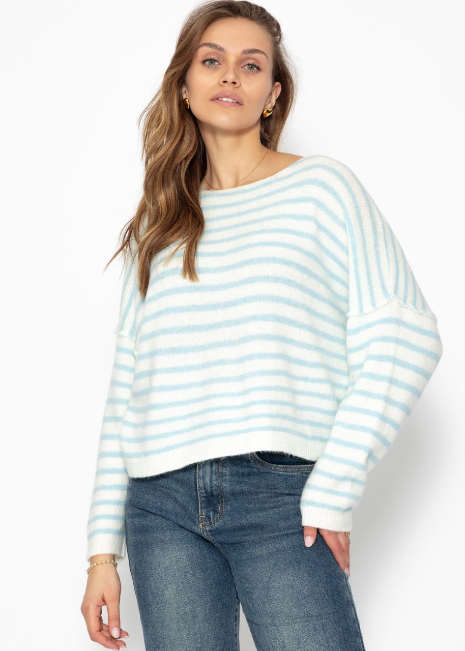 Striped oversized sweater with back seam - light blue-offwhite