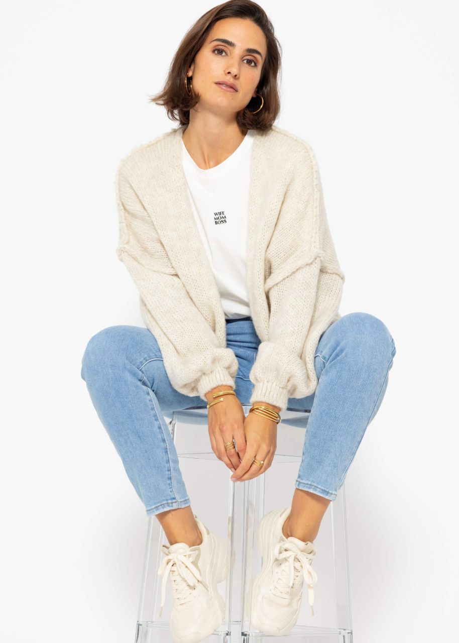 Casual cardigan with outer seams - beige