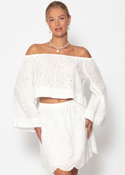 Skirt with eyelet embroidery - white