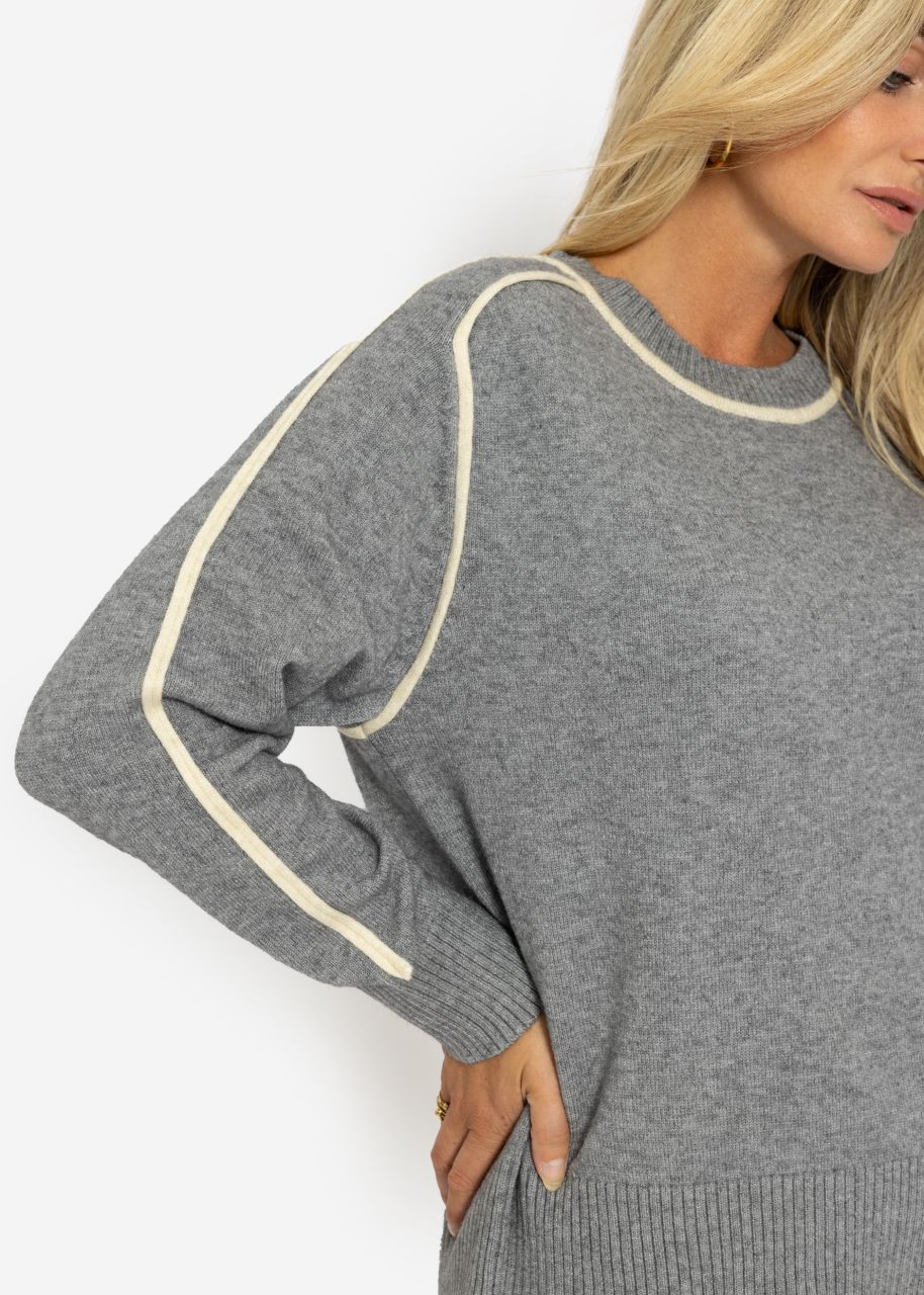 Jumper with decorative trims - grey-beige