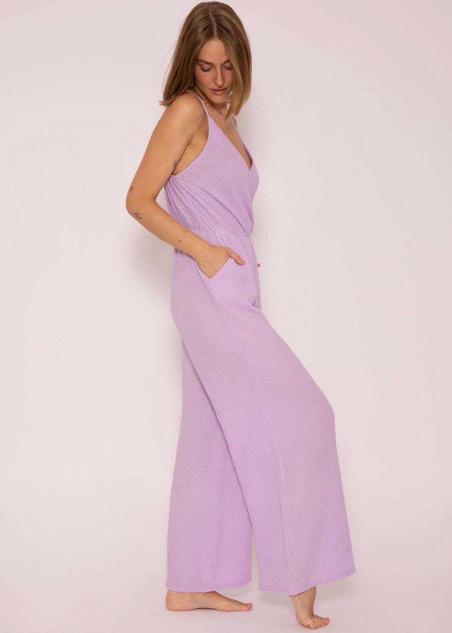 Muslin jumpsuit with wide leg, lilac