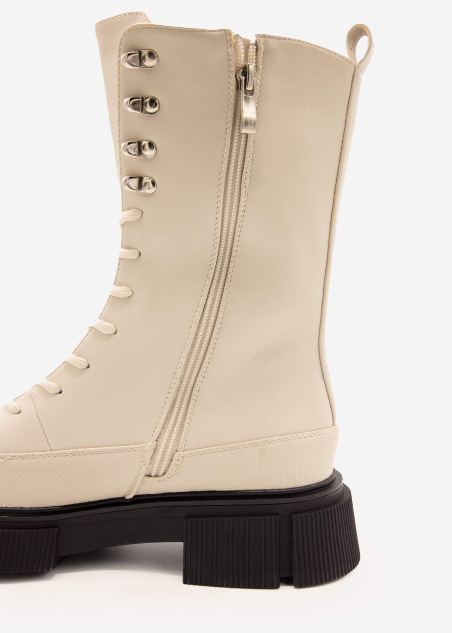 Platform boots with lacing, beige