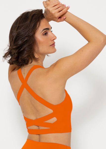 Sports bra with crossed, wide straps - orange