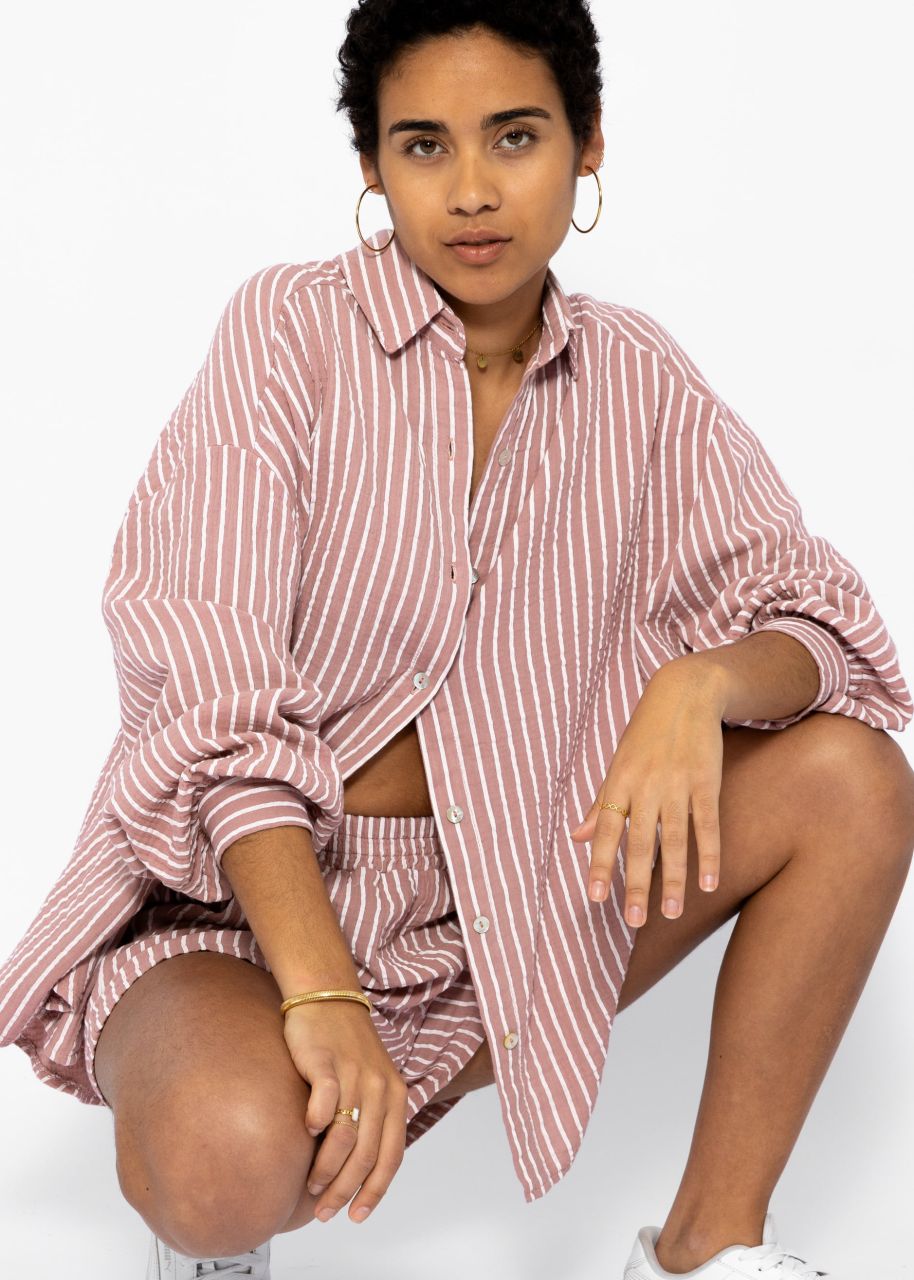 Striped oversize muslin blouse - dusky pink