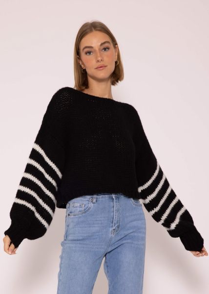 Jumper with striped sleeves - black-offwhite