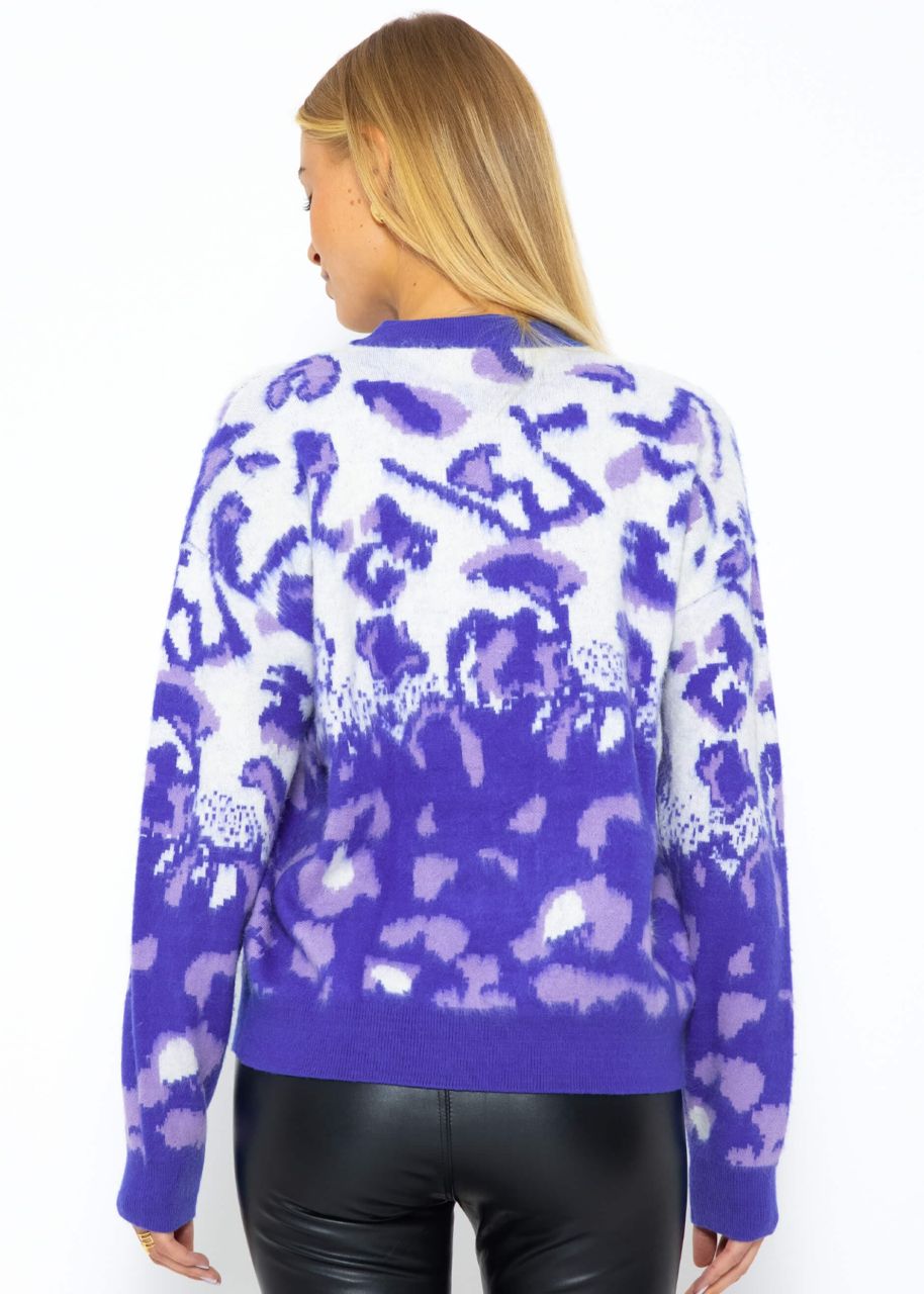 Knitted jumper with leopard pattern, blue